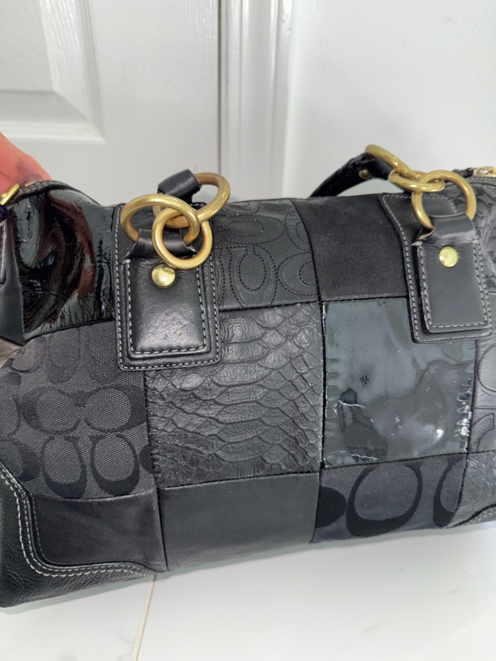 Coach vintage Black Patchwork Tote with Gold-Tone Hardware - Picture 8 of 15
